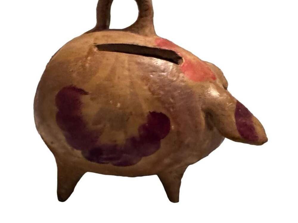 Vintage Mexican Folk Art Pottery Piggy Bank Hand-Painted Clay
B1140